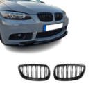 BMW E92 / E93 Pre-LCI M Style priekšējās restes, melns glancētas, dubultās nāsis uz auto