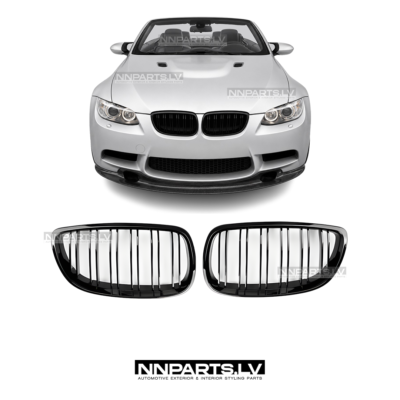 BMW E92 / E93 Pre-LCI M Style priekšējās restes, dubultās nāsis, melns glancētas tuning detaļas uz auto