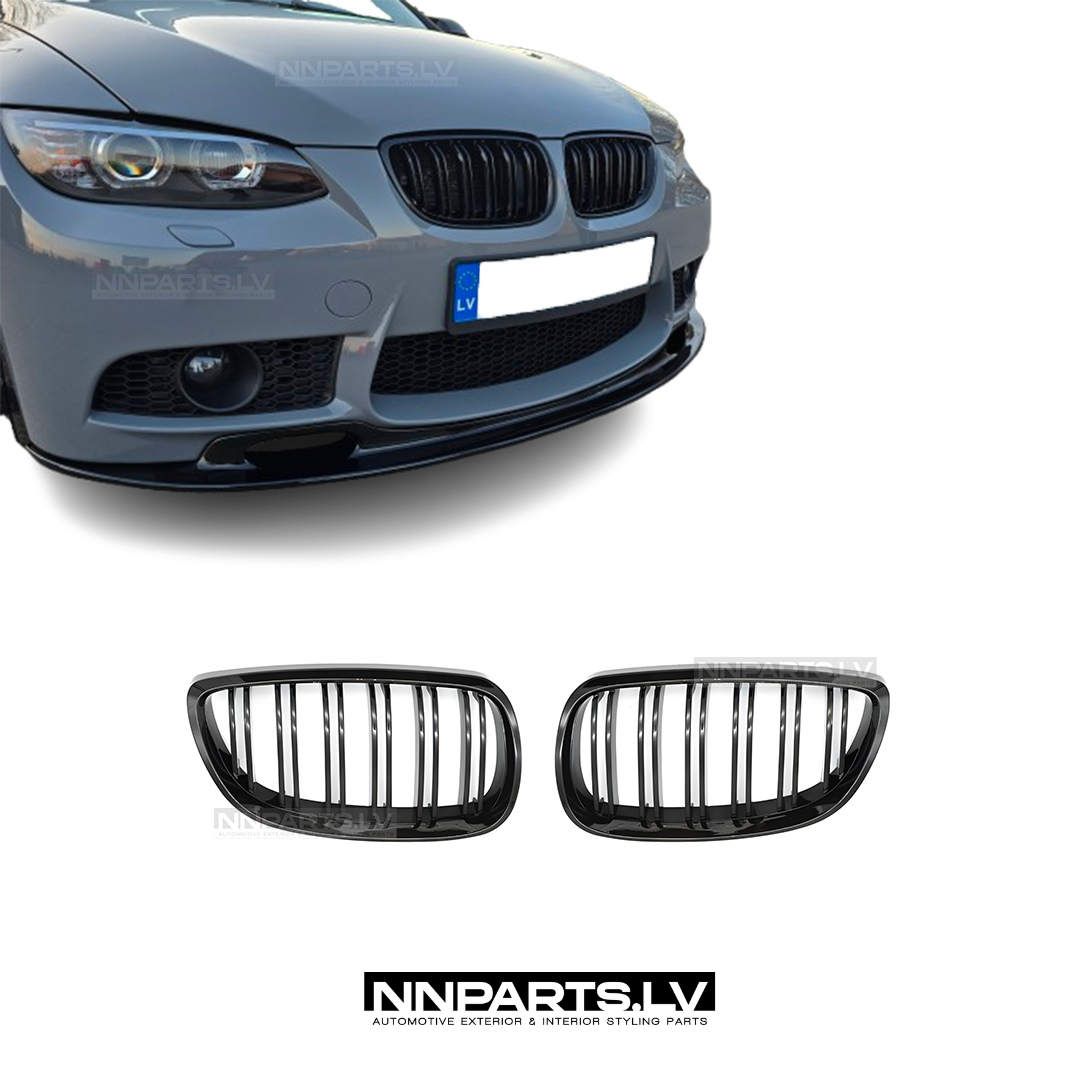 BMW E92 / E93 Pre-LCI M Style priekšējās restes BMW E92 / E93 Pre-LCI M Style priekšējās restes, melns glancētas, dubultās nāsis uz auto