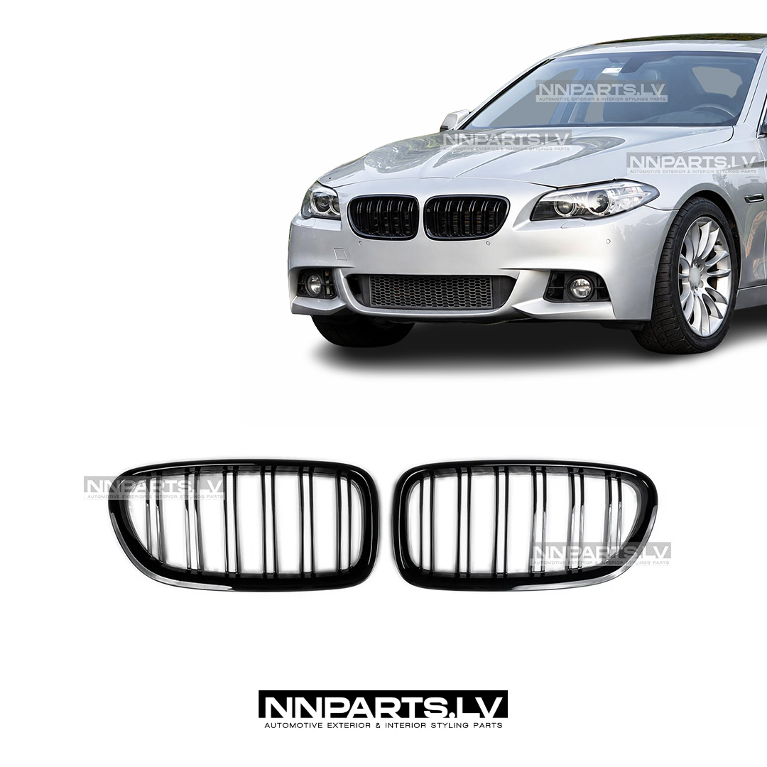 BMW F10 / F11 M Style priekšējās restes BMW F10 / F11 M Style priekšējās restes, dubultās nāsis, melnas, glancētas tuning detaļas uz auto