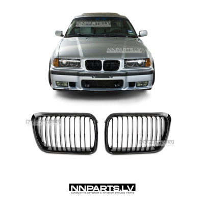 BMW E36 LCI M3 Style priekšējās restes, nāsis, melnas, glancētas tuning detaļas uz auto pa vidu