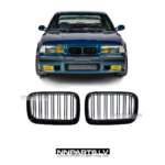 BMW E36 Pre LCI M Style priekšējās restes, nāsis, melnas, glancētas tuning detaļas uz auto