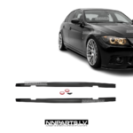 BMW E90 / E91 sliekšņu uzlikas, melnas, glancētas tuning detaļas ar skrūvēm un līmlenti uz auto