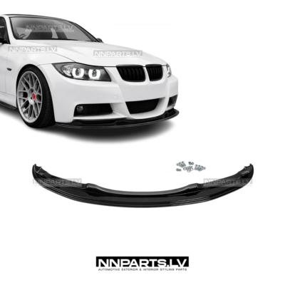 BMW E90 / E91 Pre-LCI M Sport priekšējā bampera uzlika, lūpa, spliteris, melna, glancēta tuning detaļa priekš 3sērijas uz auto