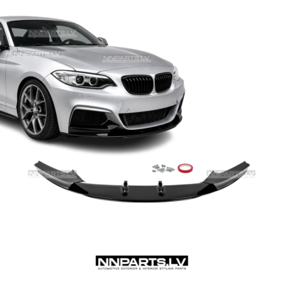 BMW F22 / F23 M Sport priekšējā bampera uzlika, lūpa, spoileris ar splitteriem, melna, glancēta tuning detaļa uz autp