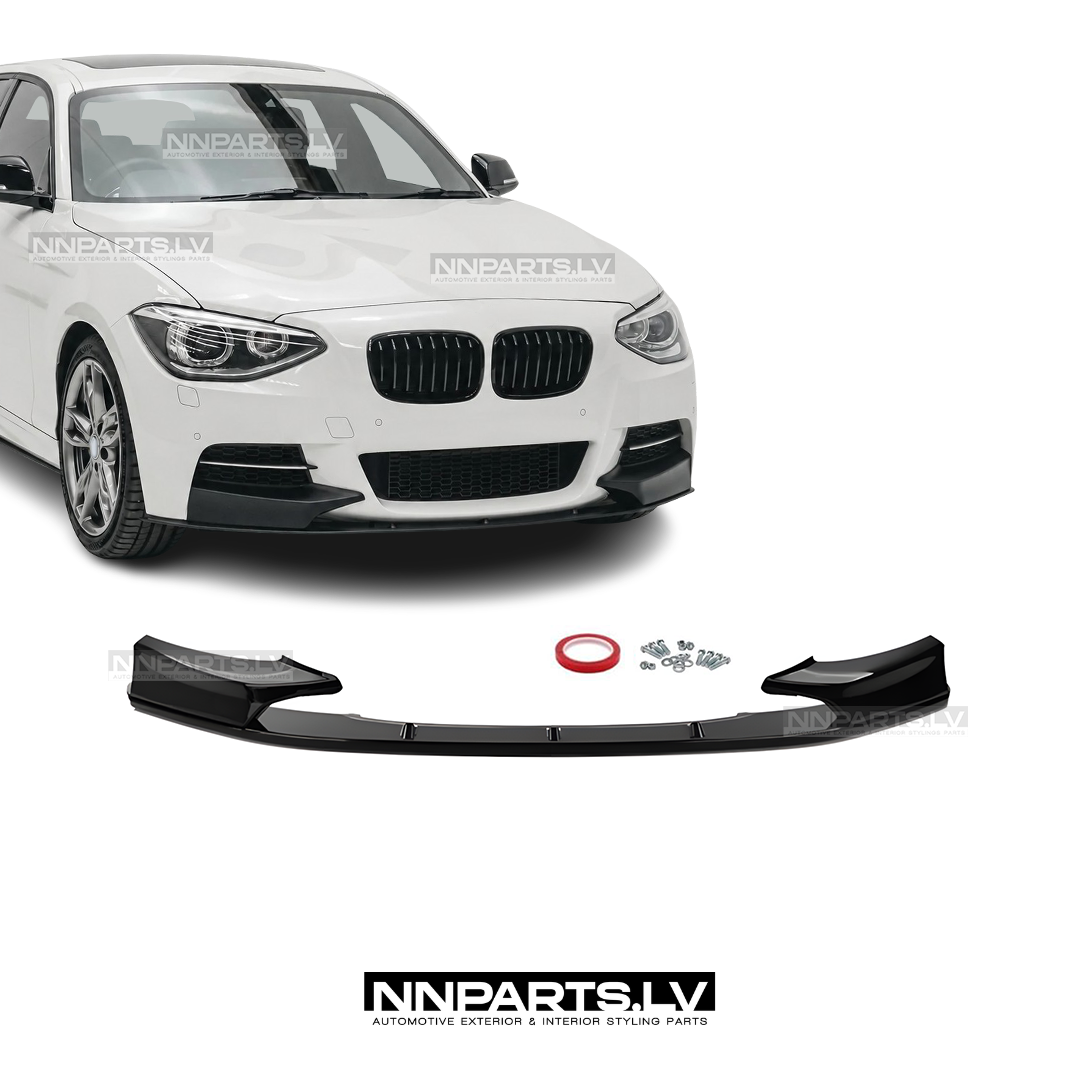 BMW F20 / F21 Pre-LCI M Sport priekšējā bampera uzlika ar splitteriem BMW F20 / F21 Pre-LCI M Sport priekšējā bampera uzlika, lūpa, spoileris ar splitteriem, melns, glancēts, tuning detaļas priekš 1sērijas uz auto