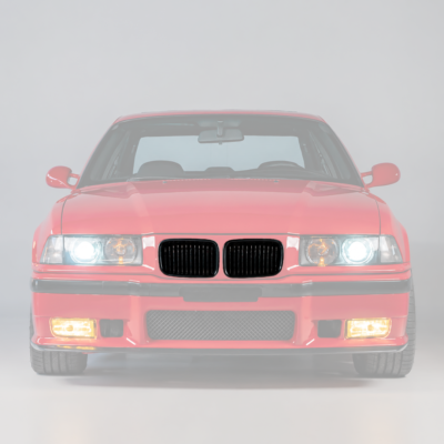 BMW E36 Pre-LCI M3 Style priekšējās restes, nāsis, melnas, glancētas tuning detaļas uz auto pa vidu marķēts