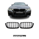 BMW F30 / F31 M Style priekšējās restes, nāsis, melnas, glancētas tuning detaļas uz auto no priekšpuses