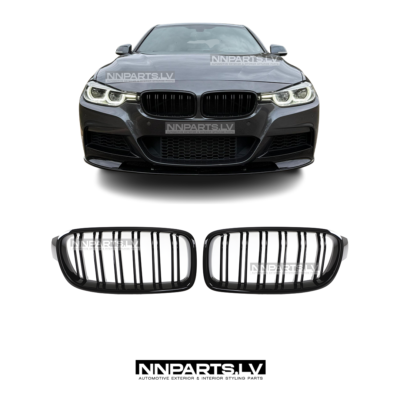 BMW F30 / F31 M Style priekšējās restes, nāsis, melnas, glancētas tuning detaļas uz auto no priekšpuses