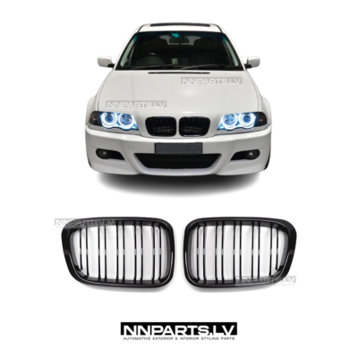 BMW E46 Sedan / Touring / Compact Pre-LCI M Style restes, dubultās nāsis, melnas, glancētas tuning detaļas