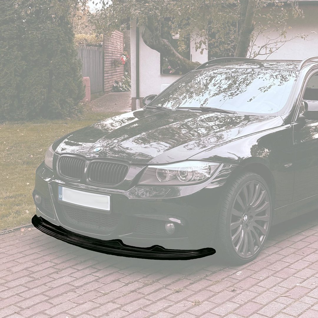 BMW E90 / E91 LCI M Sport priekšējā bampera uzlika BMW E90 / E91 LCI M Sport priekšējā bampera uzlika, lūpa, melna, glancēta uz automašīnas