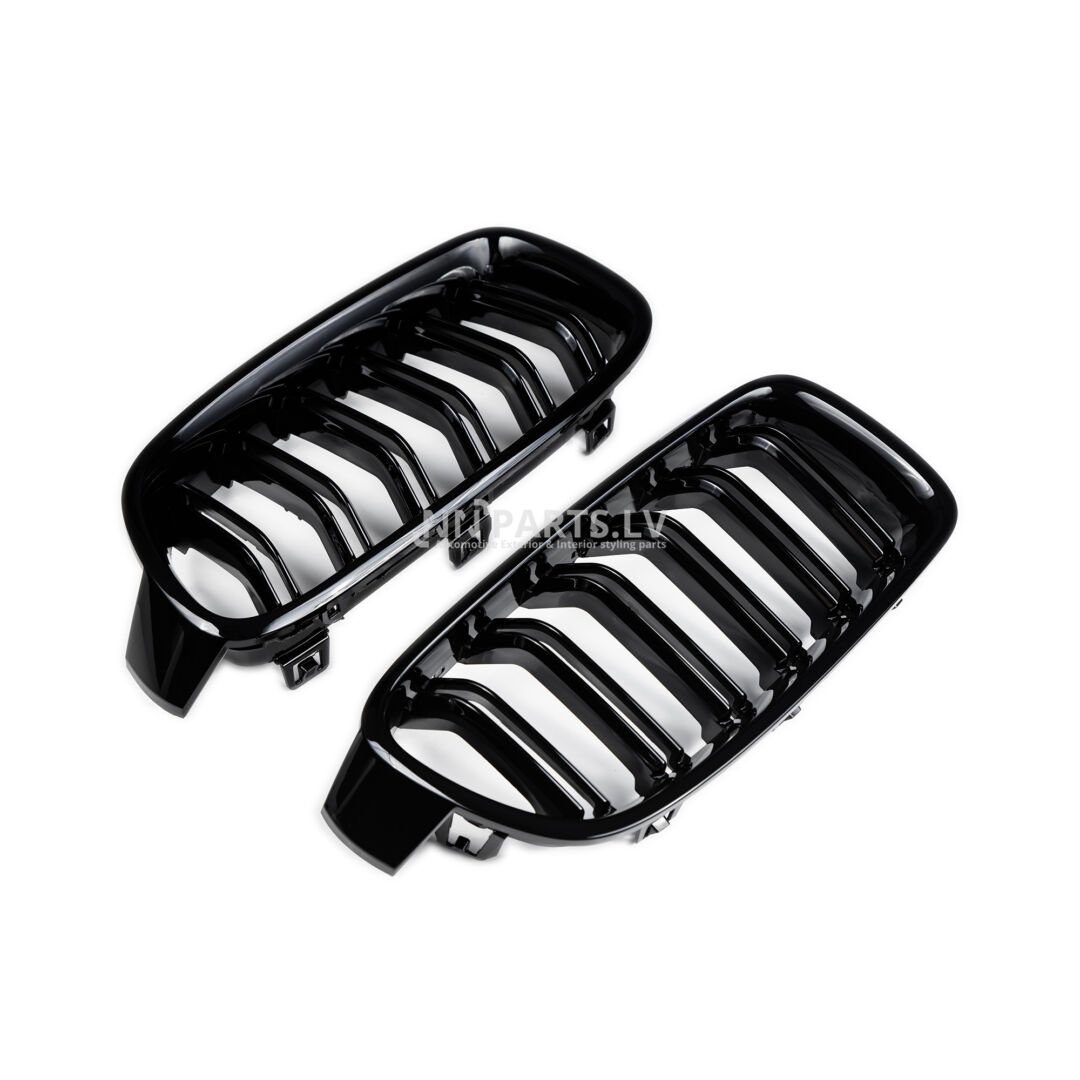 BMW F30 / F31 M Style priekšējās restes BMW F30 / F31 M Style priekšējās restes, nāsis, melnas, glancētas no priekšpuses