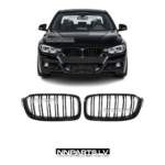 BMW F30 / F31 M Style priekšējās restes, nāsis, melnas, glancētas tuning detaļas uz auto no priekšpuses