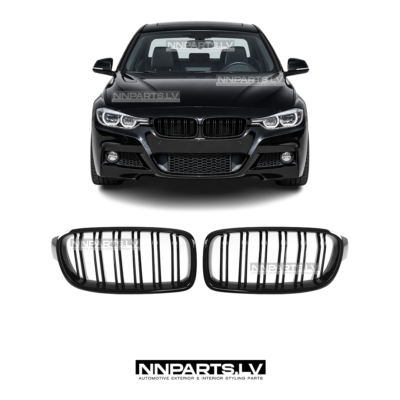 BMW F30 / F31 M Style priekšējās restes, nāsis, melnas, glancētas tuning detaļas uz auto no priekšpuses