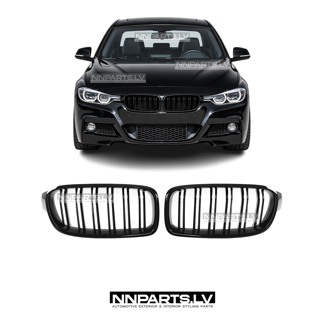 BMW F30 / F31 M Style priekšējās restes BMW F30 / F31 M Style priekšējās restes, nāsis, melnas, glancētas tuning detaļas uz auto no priekšpuses