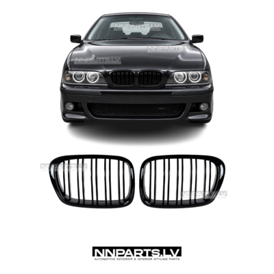 BMW E39 M Style priekšējās restes, dubultās nāsis, melnas, glancētas tuning detaļas