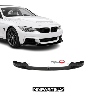 BMW F32 / F33 / F36 M Sport priekšējā bampera uzlika, lūpa, melna, glancēta tuning detaļa uz auto