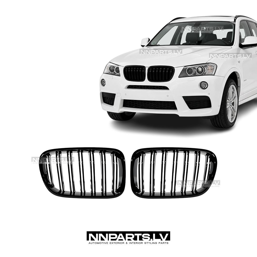 BMW F25 Pre-LCI M Style priekšējās restes BMW F25 Pre-LCI M Style priekšējās restes, nāsis, melnas, glancētas tuning detaļas uz auto