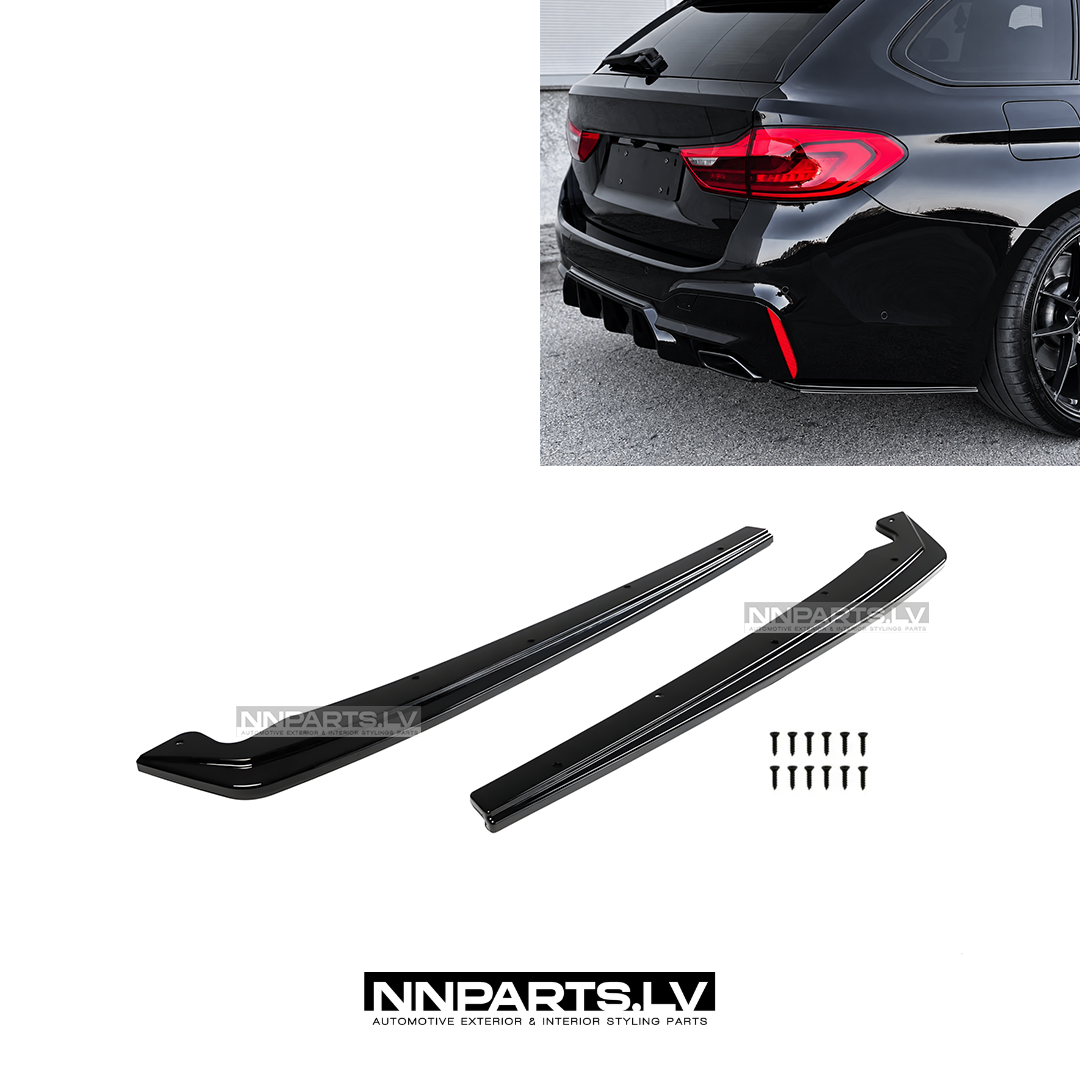 BMW F10 / F11 M Sport aizmugurējā bampera uzlikas BMW F10 / F11 M Sport aizmugurējā bampera uzlikas, melnas glancētas tuning, styling detaļas priekš 5sērijas uz auto