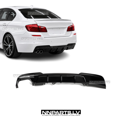 BMW F10 / F11 M Sport bampera diffuzors, melns glancēts, tuning, styling, performance detaļas priekš 518, 520,525,530 uz auto pa vidu