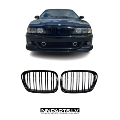 BMW E39 M Style priekšējās restes, dubultās nāsis, melnas, glancētas tuning detaļas