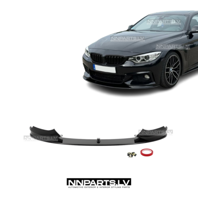 BMW F32 / F33 / F36 M Sport priekšējā bampera uzlika, lūpa, melna, glancēta tuning detaļa uz auto