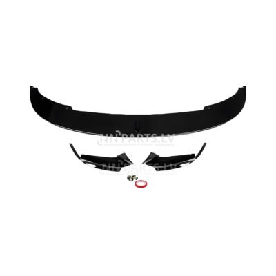 BMW F10 / F11 M Sport priekšējā bampera uzlika, lūpa, melna glancēta ar splitteriem un skrūvēm pa vidu