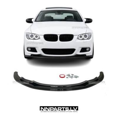 BMW E92 / E93 LCI M Sport priekšējā bampera uzlika, lūpa, melna, glancēta tuing detaļa uz auto no priekšas