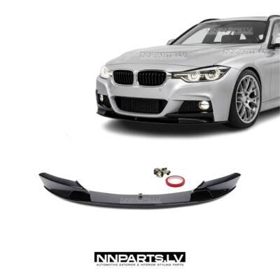 BMW F30 / F31 M Sport priekšējā bampera uzlika, lūpa, spliteris, melna, glancēta, tuning detaļas uz auto