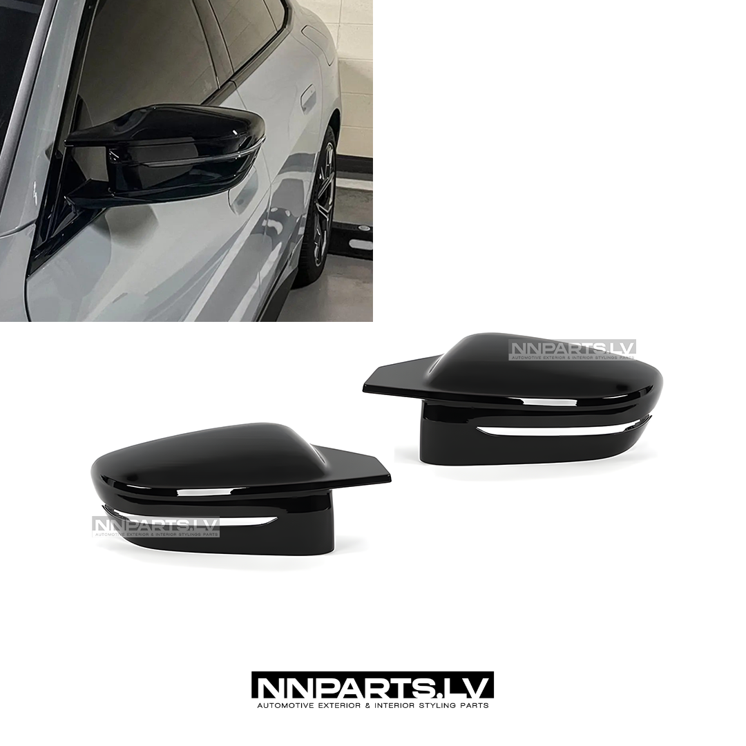 BMW G11 / G12 / G15 / G20 / G22 / G30 M Style spoguļu uzlikas BMW G11 / G12 / G15 / G20 / G22 / G30 M Style spoguļu uzlikas, melnas, glancētas tuning, styligng detaļas no priekšpuses