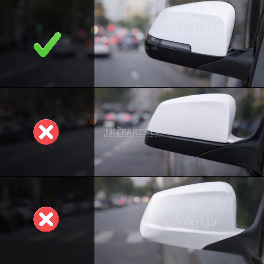 BMW F01 / F02 / F06 / F07 / F10 / F11 / F12 / F13 LCI M Style spoguļu uzlikas BMW F01 / F02 / F06 / F07 / F10 / F11 / F12 / F13 LCI M Style spoguļu uzlikas, salīdzinājums