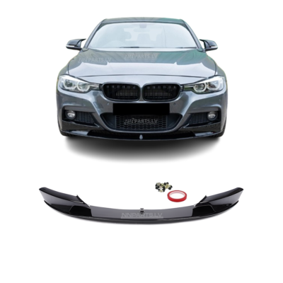 BMW F30 / F31 M Sport priekšējā bampera uzlika, lūpa, melna, glancēta uz auto