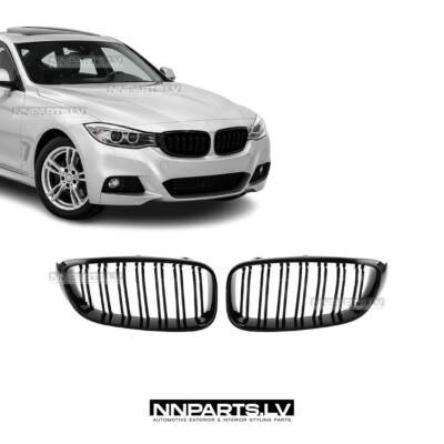 BMW F34 GT M Style priekšējās restes, dubultās nāsis, melnas, glancētas uz auto
