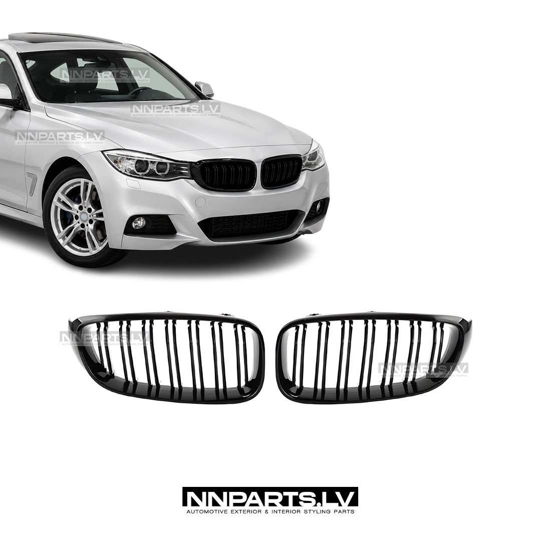 BMW F34 GT M Style priekšējās restes BMW F34 GT M Style priekšējās restes, dubultās nāsis, melnas, glancētas uz auto