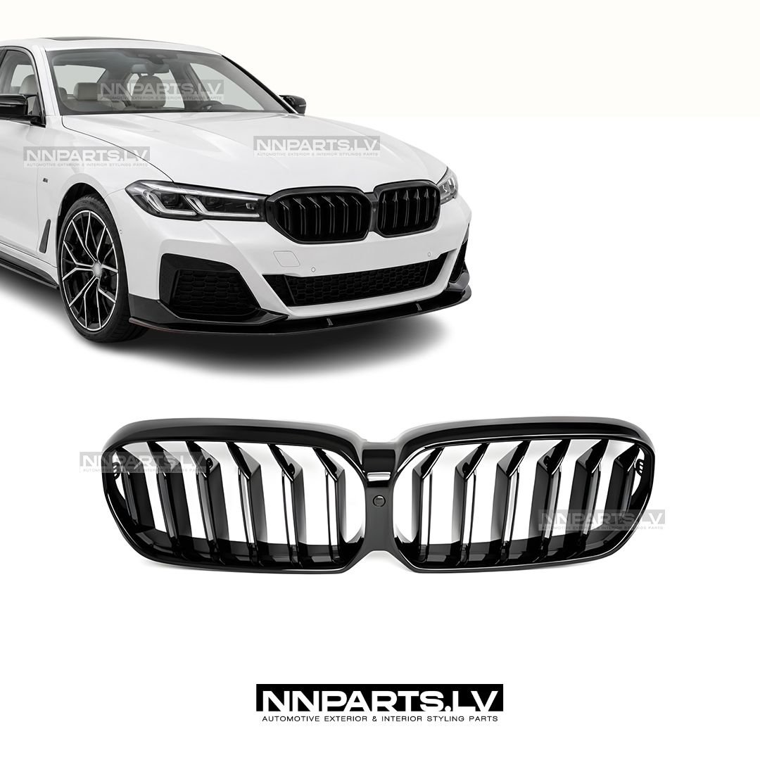 BMW G30 / G31 / F90 LCI Performance priekšējās reste BMW G30 / G31 / F90 LCI Performance priekšējā reste, melna glancēta, tuning detaļa uz auto no priekšas