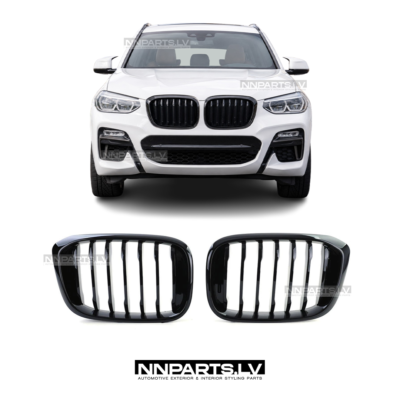 BMW G01 X3 / G02 X4 Pre-LCI priekšējās restes, nāsis, melnas, glancētas tuning detaļas uz auto