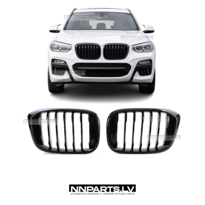 BMW G01 X3 / G02 X4 Pre-LCI priekšējās restes, nāsis, melnas, glancētas tuning detaļas uz auto