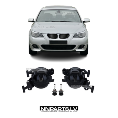 BMW E60 / E61 M Tech priekšējie miglas lukturi, smoked, tuning detaļas lv no priekšas uz auto
