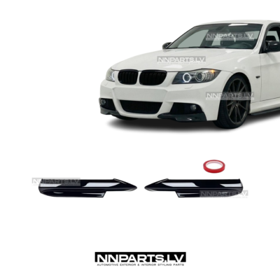 BMW E90 / E91 LCI M Sport priekšējā bampera spiltteri, melni, glancēti, tuning detaļas priekš bmw uz auto