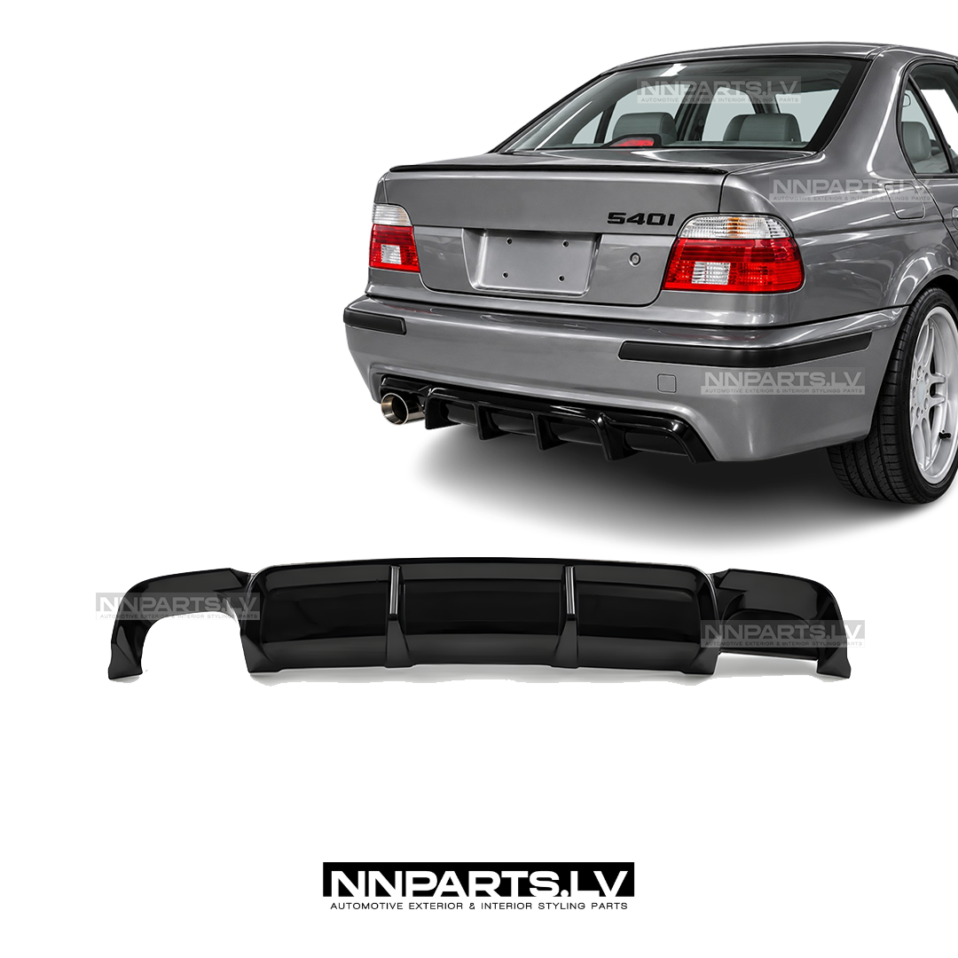 BMW E39 M Sport / M5-Style Performance aizmugurējā bampera diffuzors BMW E39 M Sport / M5-Style Performance aizmugurējā bampera diffuzors, melns, glancēts, tuning detaļas priekš 5sērijas uz auto