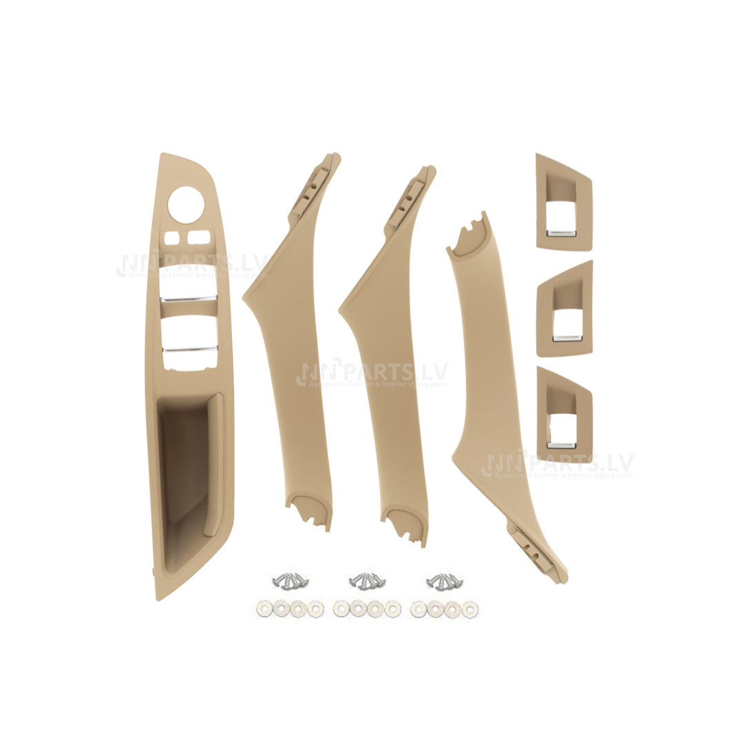 BMW F10 / F11 bēšs salona durvju rokturu komplekts ar spoguļu nolocīšanas funkciju BMW F10 / F11 bēšs salona durvju rokturu komplekts ar spoguļu nolocīšanas funkciju, 5.sērijai