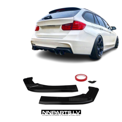 BMW F30 / F31 M Sport aizmugurējā bampera uzlikas, melnas, glancētas, tuning detaļas priekš bmw uz auto