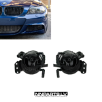 Fog lights for BMW E90 / E91 M Sport / M3-Style bumper, smoked tuning parts for 316, 318, 320, 325, 328, 330, 335 from the front side view