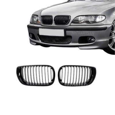 BMW E46 Sedan / Touring LCI priekšējās restes, nāsis, melnas, glancētas uz auto