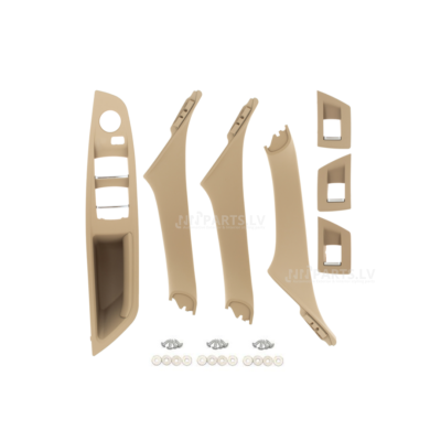 BMW F10 / F11 bēšs salona durvju rokturu komplekts bez spoguļu nolocīšanas funkcijas, no priekšas