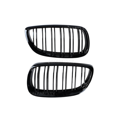 BMW E92 / E93 Pre-LCI M Style priekšējās restes, dubultās nāsis, melnas, glancētas no ārpuses