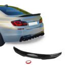 BMW F10 PSM Style bagāžnieka spoileris, melns, glancēts uz auto no sāna skata