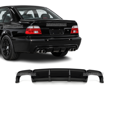 BMW E39 M Sport / M5-Style Performance aizmugurējā bampera diffuzors, melns, glancēts, tuning detaļas priekš 5sērijas uz auto ar izplūdi abās pusēs