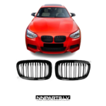 BMW F20 / F21 Pre-LCI M Style priekšējās restes, dubultās nāsis, melnas, glancētas