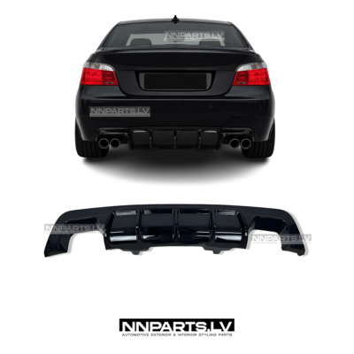 BMW E60 / E61 M Sport aizmugurējā bampera diffuzors (2x2), melns, glancēts, tuning detaļas uz auto